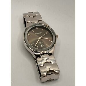 Embassy Watch Men Diamond 38mm Silver Tone‎ Faceted Crystal New Battery 7.75”